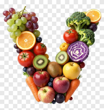 Colorful Arrangement Of Fruits And Vegetables In A V Shape PNG