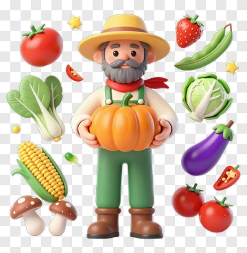 3D Farmer Holding A Pumpkin With Fresh Vegetables PNG