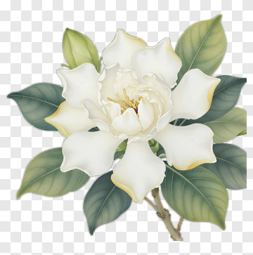 White Magnolia Flower With Green Leaves PNG