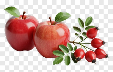 Red Apples With Leaves And Berries PNG