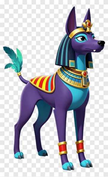 Cartoon Egyptian Dog With Pharaoh Accessories PNG