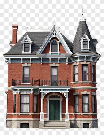 Victorian House With Turrets And Balconies PNG