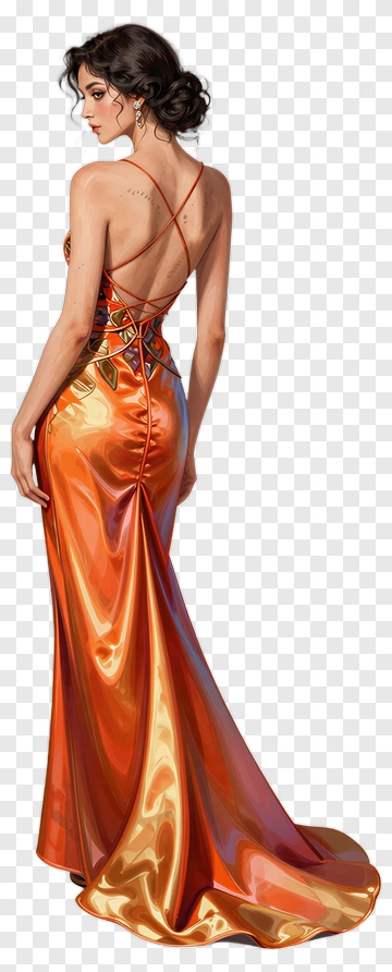 Elegant Woman In A Shiny Orange Dress PNG