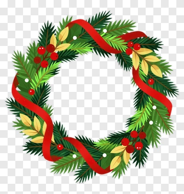 Christmas Wreath With Red Ribbon And Berries PNG