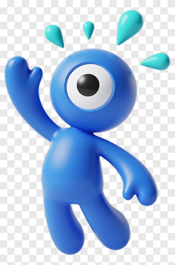Cartoon Blue Character Waving PNG