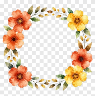Watercolor Floral Frame With Orange And Yellow Flowers PNG