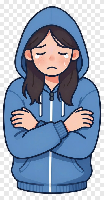 Sad Girl In A Blue Hoodie PNG