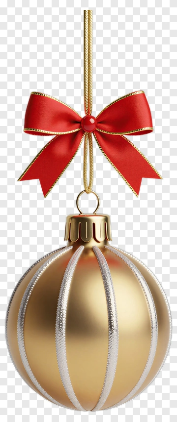 Gold Christmas Ornament With Red Bow PNG
