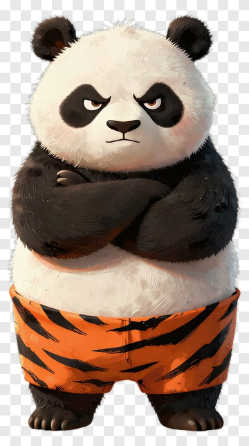 Angry Panda In Tiger Striped Shorts PNG