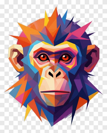 Colorful Geometric Monkey Portrait PNG