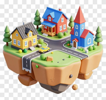 Colorful 3D Miniature Town With Houses And Trees PNG