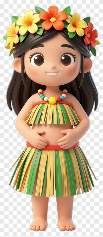 Cartoon Hula Dancer With Floral Headband PNG