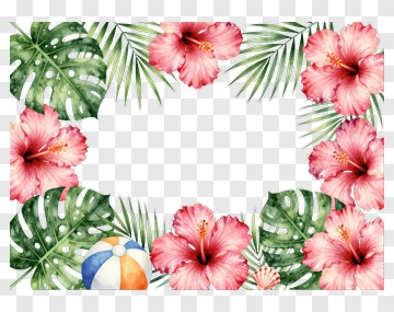 Tropical Floral Frame With Hibiscus And Palm Leaves PNG