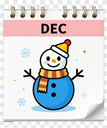 Cartoon Snowman With December Calendar Page PNG