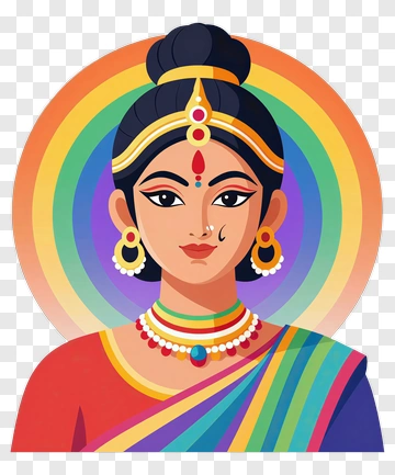 Colorful Indian Woman In Traditional Attire PNG