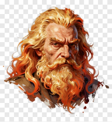 Realistic Elderly Man With Long Orange Hair And Beard PNG