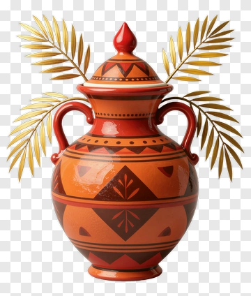 Decorative Pot With Leaves PNG