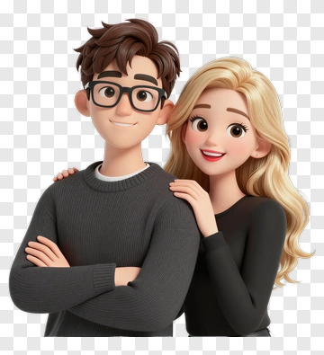 Cartoon Couple Smiling Together PNG