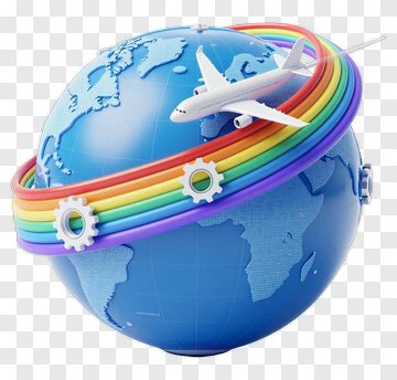 3D Globe With Airplane And Colorful Rings PNG