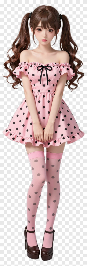 Young Woman In Pink Polka Dot Dress PNG