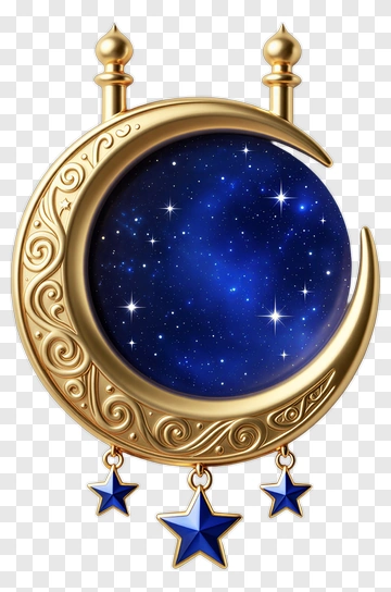 Golden Crescent Moon With Stars PNG