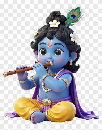 3D Krishna Playing Flute PNG