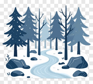 Winter Forest Landscape With River And Rocks PNG