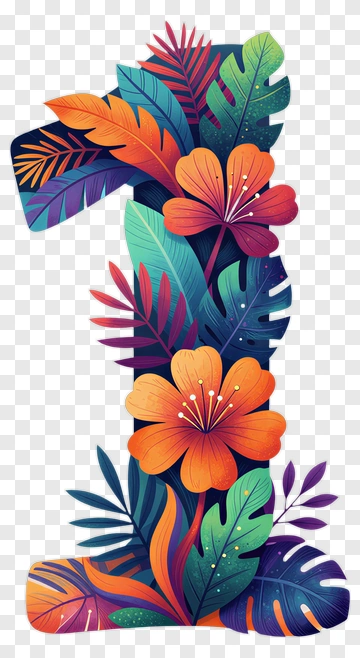 Colorful Floral Number One PNG