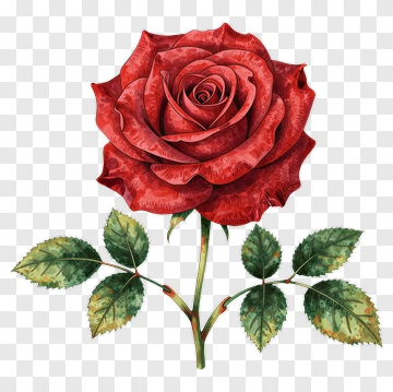 Red Rose With Green Leaves PNG