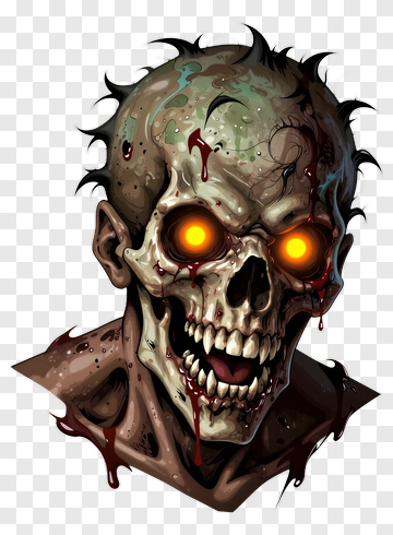 Cartoon Zombie Head With Glowing Eyes PNG