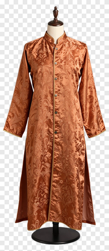 Elegant Brown Long Coat With Intricate Design PNG