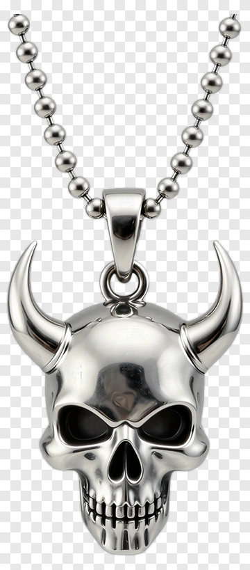 Silver Skull Pendant With Horns PNG