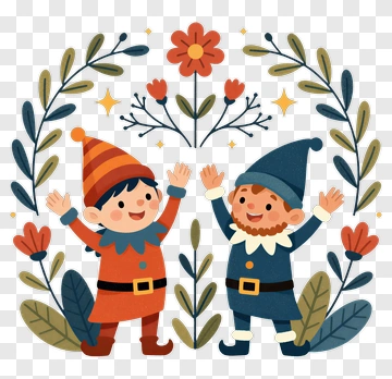 Cartoon Gnomes Celebrating Together PNG