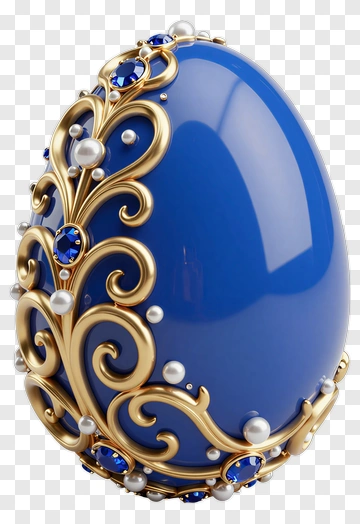 Decorative Blue Egg With Gold And Gemstone Embellishments PNG