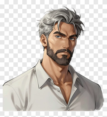 Stylish Man With Gray Hair And Beard PNG