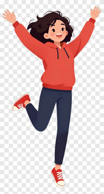 Cartoon Girl Jumping In A Red Hoodie PNG