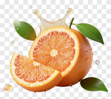 Fresh Orange With Leaves And Juice Splash PNG