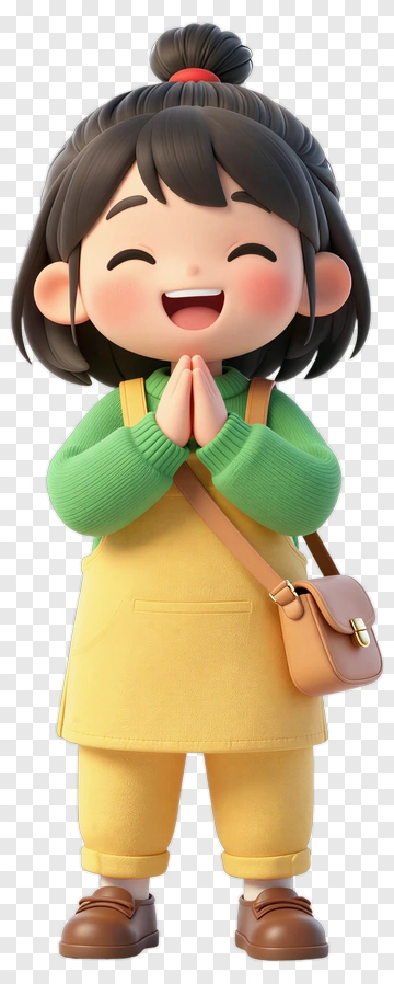 Happy Cartoon Girl With Hands Together PNG
