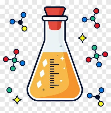 Cartoon Laboratory Flask With Molecules PNG