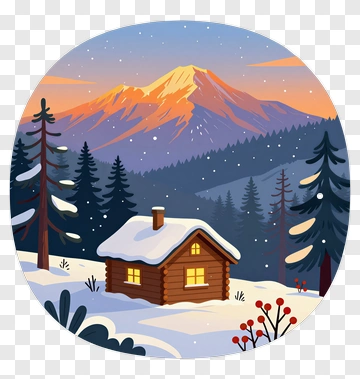Cozy Cabin In A Snowy Mountain Landscape PNG
