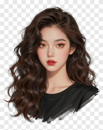 Portrait Of A Young Woman With Long Wavy Hair PNG