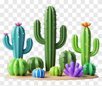 Colorful Cactus Arrangement PNG