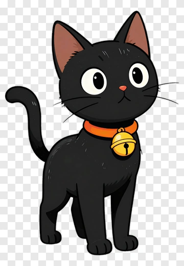 Cartoon Black Cat With A Collar PNG