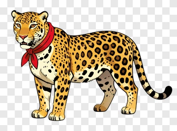 Cartoon Leopard With Red Scarf PNG