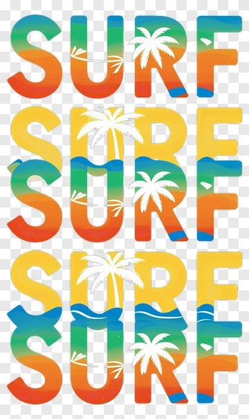 Colorful Surf Typography With Palm Trees PNG