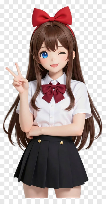 Anime Girl Winking With Peace Sign PNG
