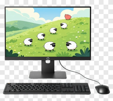 Cartoon Sheep On A Computer Screen PNG