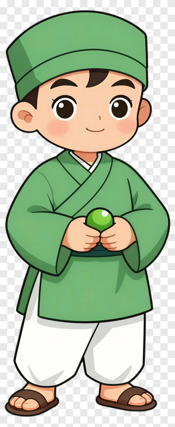 Cartoon Boy Holding A Green Ball PNG