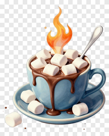 Cup Of Hot Chocolate With Marshmallows And Flames PNG