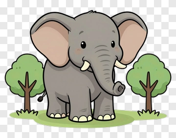 Cartoon Elephant Standing In A Green Field PNG